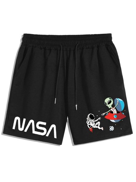 

men letter & cartoon figure graphic shorts b59g#, White;black