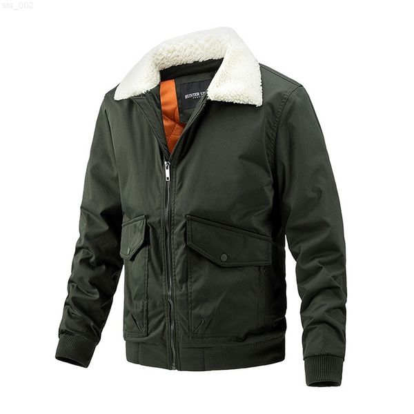 

2022 thicken bomber jacket men autumn winter casual military jacket with warm fur collar men clothing street fashion solid coats t220716, Black;brown