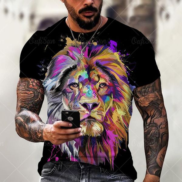 

t-shirts and women's 3d tiger lion printed fashionable round neck street clothes hip-hop summermen's, White;black