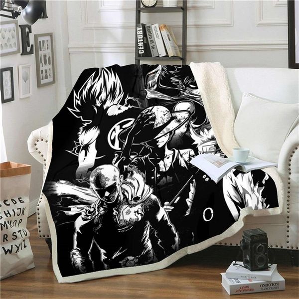 Anime One Piece 3D-Druck Plüsch Fleece Erwachsene Mode Quilts Home Office Waschbare Bettdecke Lässige Kinder Sherpa Decke 008