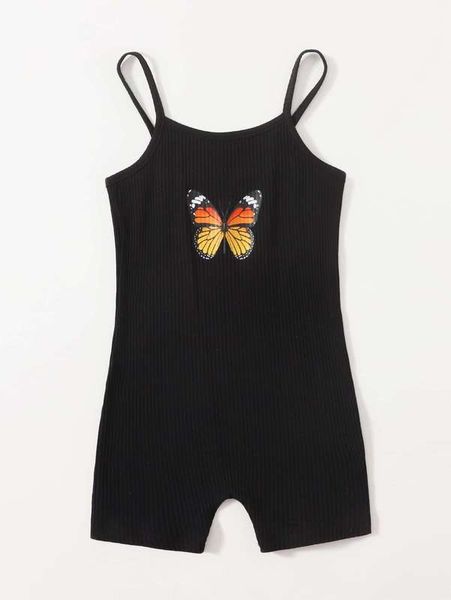 

toddler girls butterfly ribbed cami romper she, Blue