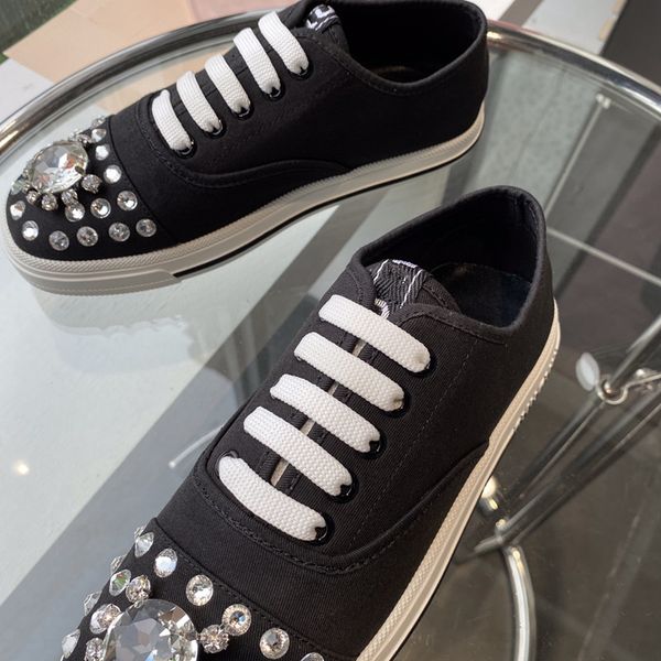 

2021 early spring style canvas women's shoes rhinestone casual shoes fashion luxury design lace-up sneakers round toes high low style f, Black