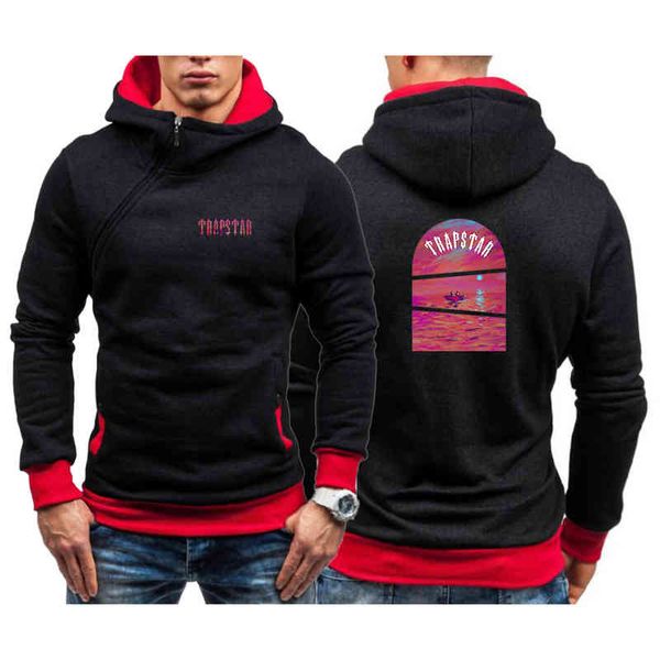 Felpe con cappuccio da uomo autunno stampato Trapstar Street Nuovo pullover sottile e spesso per felpa con cappuccio con cerniera diagonale maschile