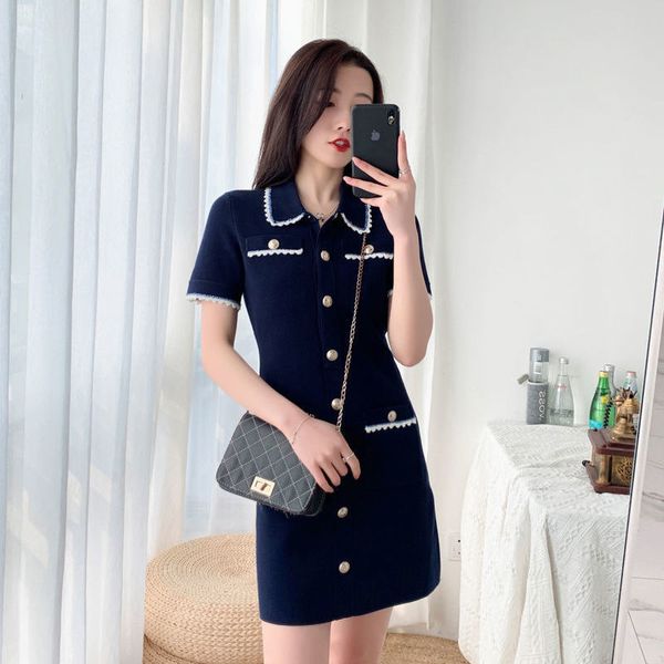 

maje women's contrast knit dress in white, White;black