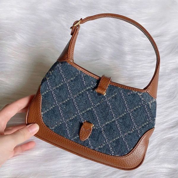 

designer brand denim underarm bag versatile metal clasp decorative classic cross-body bag
