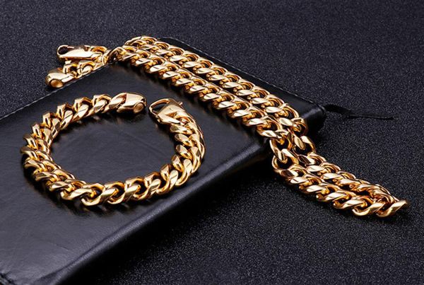 

13mm cuba 18k chain necklace 65cm personalized gold plated bracelet 21.5cm set, Silver