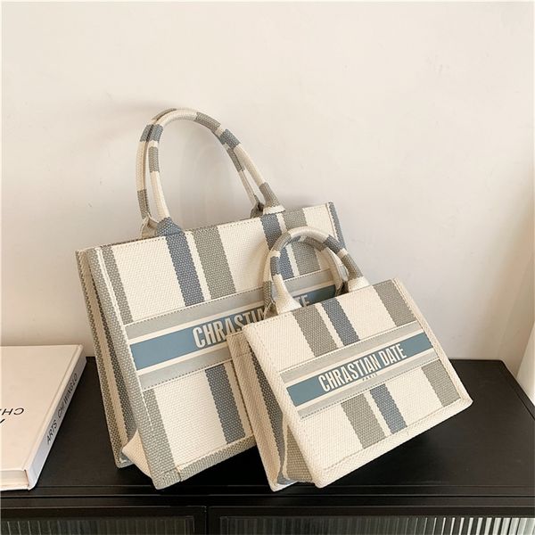 

factory promotion shangpin 2022 summer new style note stripe letter canvas shopping portable women's bag
