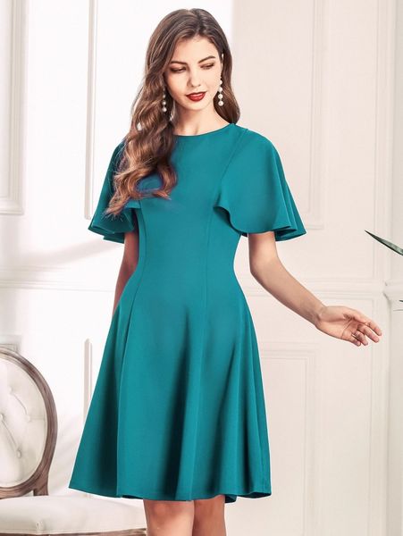 

miusol zip back flutter sleeve dress j5fa#, Black;gray