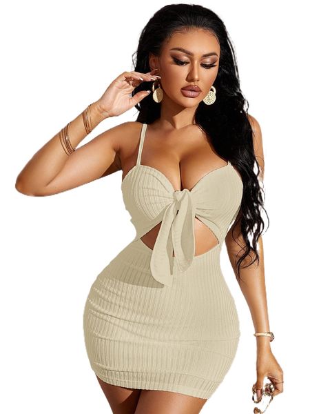 

tie front cut out cami bodycon dress v65x#, Black;gray