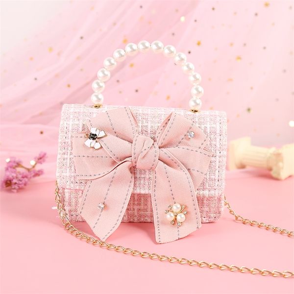 Borsette per bambini coreane Mini tracolla per ragazze carine Borse a mano con perle Borsa per bambina piccola portamonete regalo per feste 220701