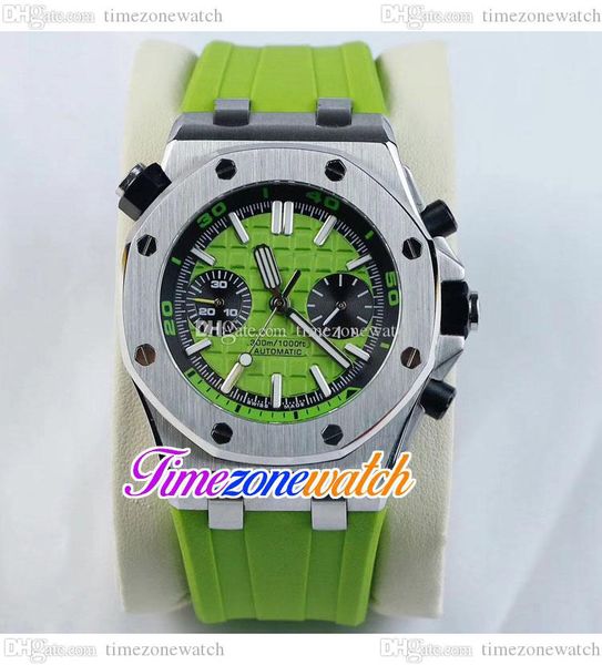 

42mm green texture dial automatic mens watch steel case black inner green rubber strap sapphire no chronograph gents watches timezonewatch e, Slivery;brown