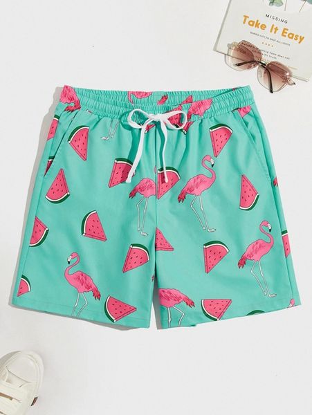

men watermelon & flamingo print shorts 628i#, White;black
