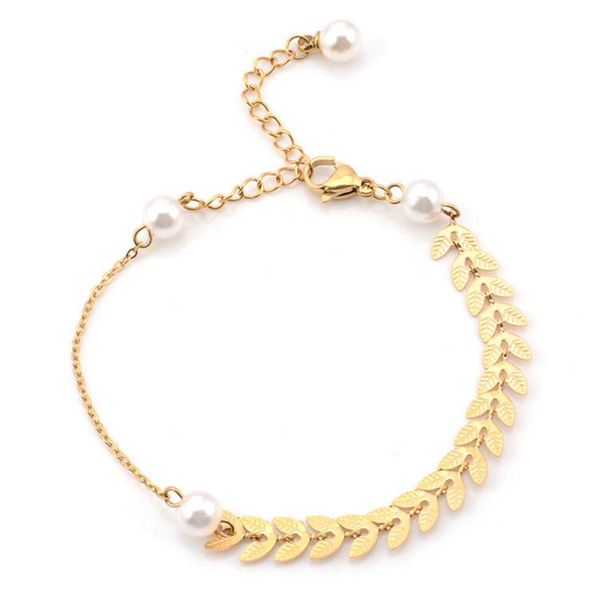 

charm bracelets titanium steel non - fading wheat pearl bracelet simple, Golden;silver