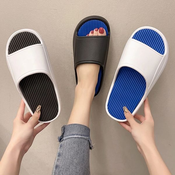 

mix color women beach slippers platform open toe soft bottom sandals slides woman summer non-slip bathroom cloud slippers, Black