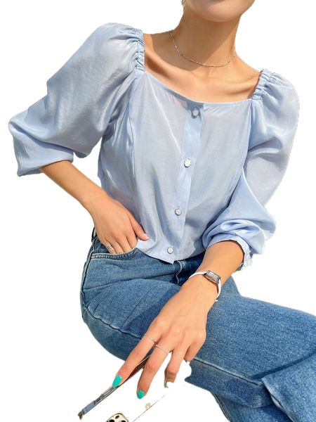 

dazy square neck puff sleeve blouse k2sl#, White