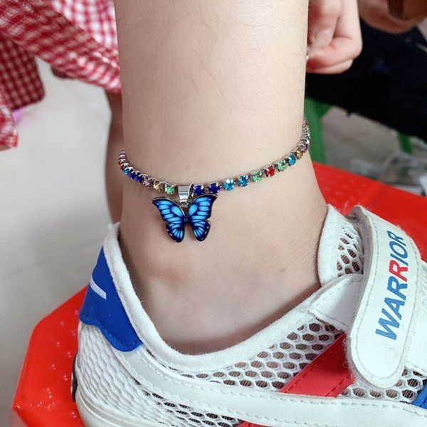 

women butterfly crystal rhinestone tennis anklet elastic anklet diamond fashion foot jewelry dhl, Red;blue