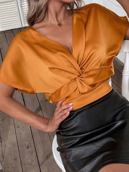 

twist front dolman sleeve satin blouse u1iw#, White