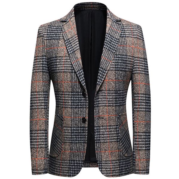 Роскошный мужской блейзер высокого качества, модный повседневный мужской пиджак в клетку, куртка на весну и осень с длинным рукавом, деловое платье, пальто 7XL