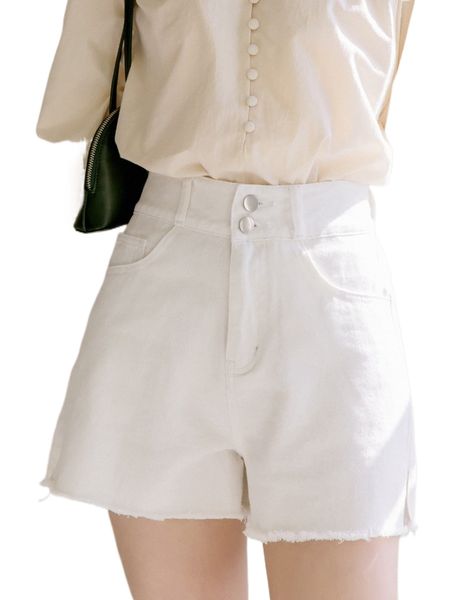 

dazy-less split raw hem high waisted denim shorts o5vz#, White;black