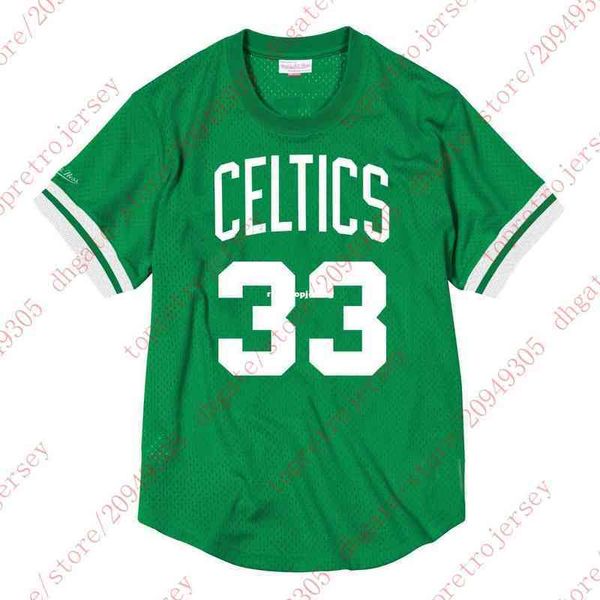 Custom #33 Larry Bird Top Mesh Jersey Camisa masculina costura verde camiseta camiseta camiseta de colete