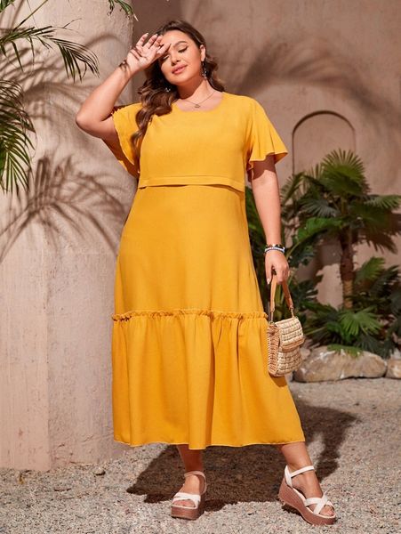 

emery rose plus frilled butterfly sleeve dress x9du#, Black