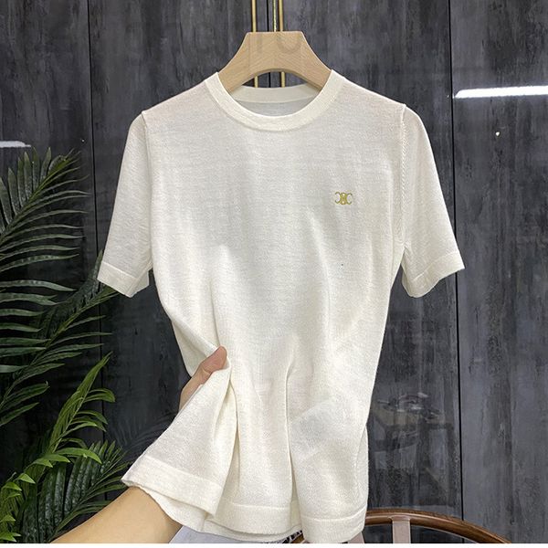 

women's t-shirt designer real cow's upper body is good-looking ~ it's worth embracing women with round neck knitted wool t-sh, White