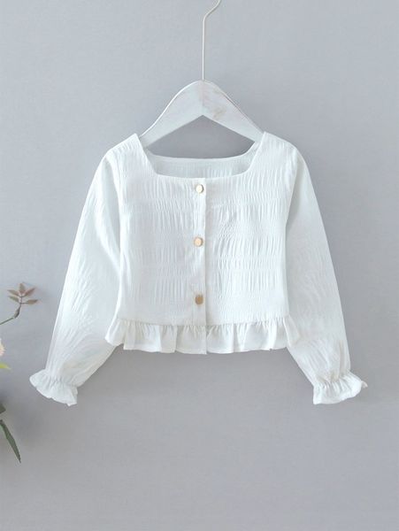 

little girl's plain ruffle hem button placket shirt she, White;black