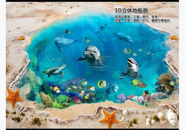 

custom p flooring wallpaper 3d wall stickers modern 3d underwater animal world dolphin floor painting walls papers home decoration