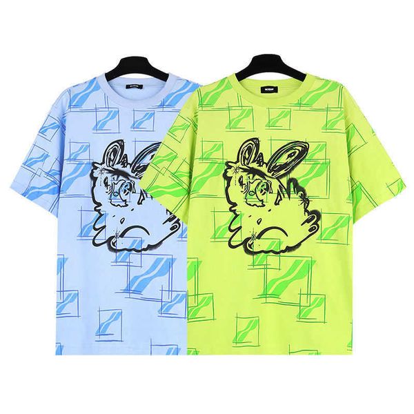 

designer we11done square rabbit print t-shirt summer casual cotton ins korean loose couple short sleeve fashion, White;black