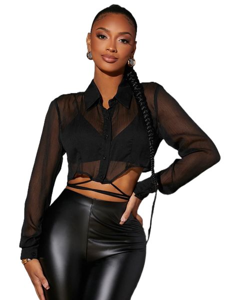 

sxy criss cross tie back crop chiffon without bra r3uw#, White