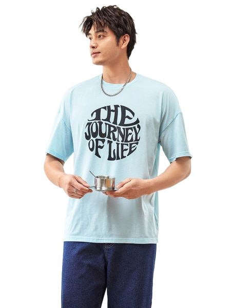 

men slogan graphic drop shoulder tee t1wo#, White;black