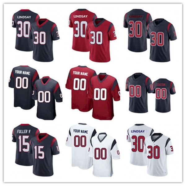 

custom 10 davis mills houston''texans''28 rex burkhead 31 david johnson 30 phillip lindsay 55 kenyon green 24 derek stin, Black;red