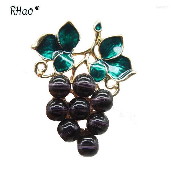 Pinos broches rhao frutas clássicas para mulheres e meninas colar jóias de jóias de vidro roxo gotas uvas broche hijab mareu22