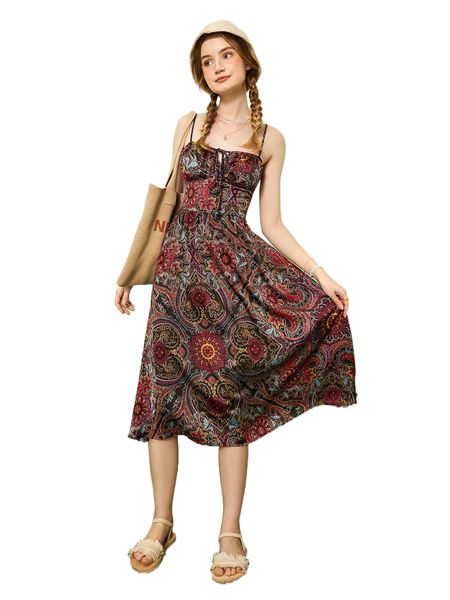 

mod floral & paisley print knot front cami dress q6vq#, Black;gray
