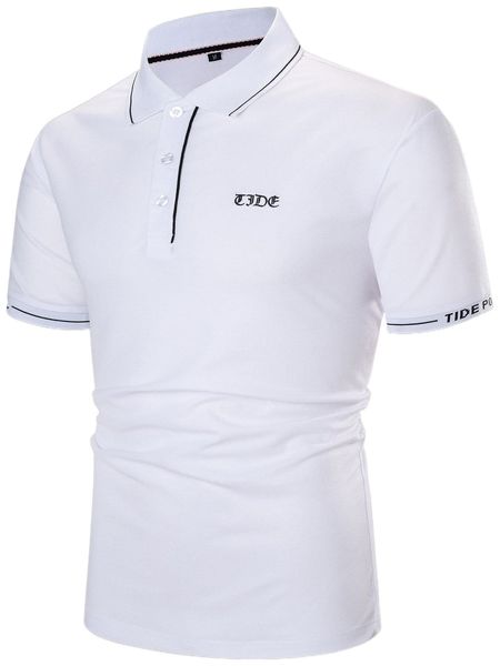

men letter embroidery striped trim polo shirt 84t0#, White;black