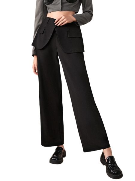 

mod flap detail overlay 2 in 1 pants e9wk#, Black;white