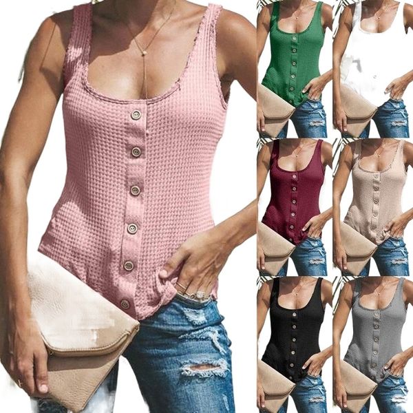 

women's tanks & camis clothing 2021 casual summer solid color single-breasted sleeveless slim t-shirts woman ropa mujer kawaii 07fa#, White