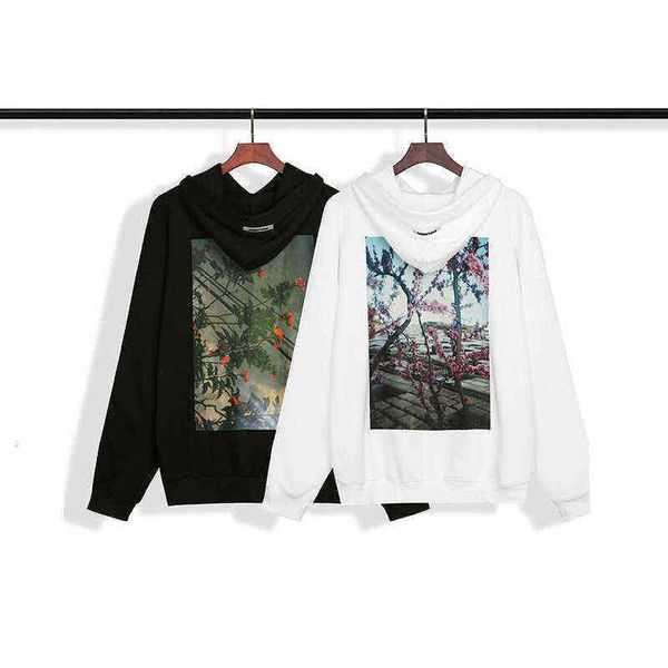 

essentials fashion back print landscape thread flower tide brand hoodie men's and women's high street hoodies mainstream life stru, Black