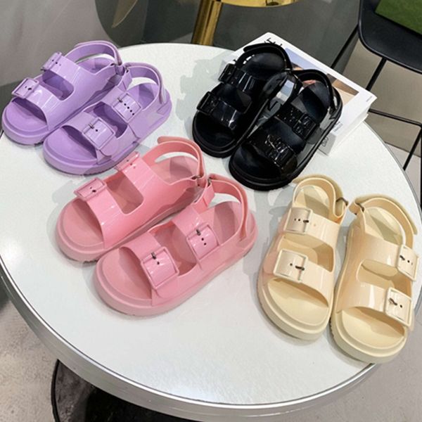 

designer sandals rubber women sandale mini double g jelly slippers sliede scuffs slipper luxury flat mule adjustable buckle beach flip flops, Black