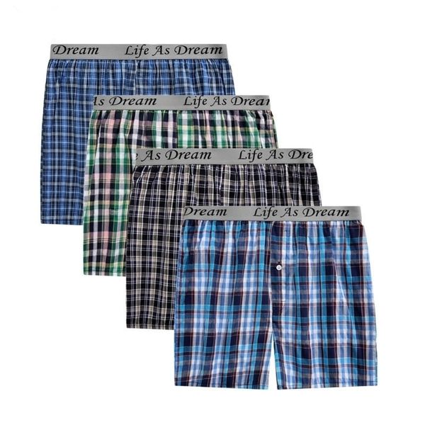 

4pcslot classic plaid mens boxers cotton mens underwear trunks woven homme panties boxer plus size 4xl homme y200415, Black;white