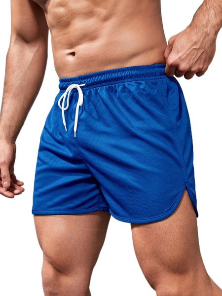 

men solid drawstring waist sports shorts y8ib#, White;black