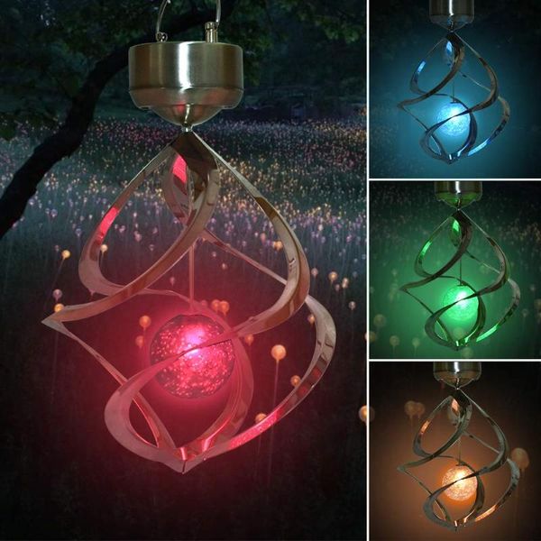 Luci notturne Wind Chime Lamp Solar Decor Light Garden Spiral impermeabile RGB con fibbia appesa