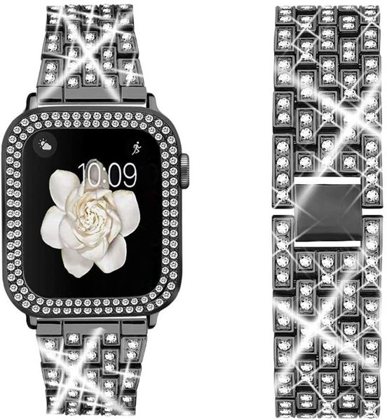 Gioielli Cassa per orologi con diamanti con cinturino per orologio Apple 45mm 41mm 44mm 42mm 40mm 38mm Charm Designer Bracciale Cinturino cinturino moda strass cinturini 8 7 6 5 cinturini da polso