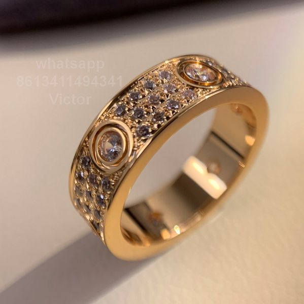 Love Ring Full Diamond Wide 5-6mm / ouro 18k nunca desapareceu reproduções oficiais de luxo com anéis de casal de caixas presentes para namorada anti-alergia anel