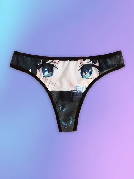

romwe anime cartoon figure graphic mesh panty p8ow#, Black;red