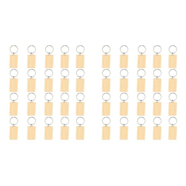 Anahtarlıklar 40 adet boş ahşap anahtar zinciri diy ahşap etiketler hediyeler sarı rectangleKeychains