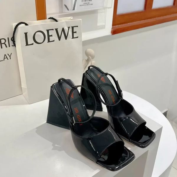 

the attico piper 115 chunky heeled ankle wrap sandals black patent block heel high heels shoes slip on slides open toes shoe women luxury de