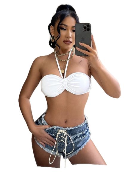 

sxy raw hem lace up denim shorts i0rn#, White;black