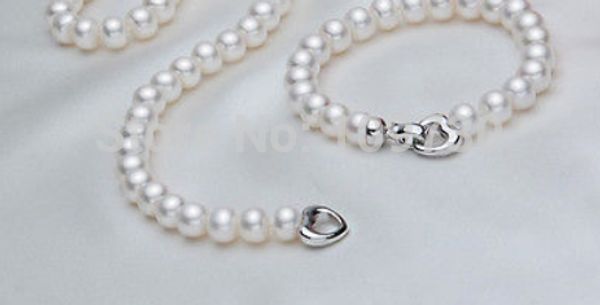 

jewelry aaa 8-9mm white set akoya cultured pearl necklace, Silver