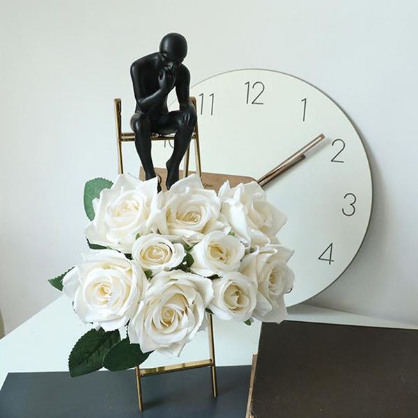 

simulation six flower heads and three buds curled edges rose bouquet real touch flowers artificial wedding decorative flowers hand holding f